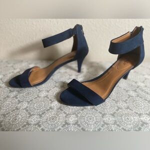 Style & Co.~Navy Blue~Faux Suede~Toe & Ankle Straps~Back Zip Close~Heel~Size 8.5